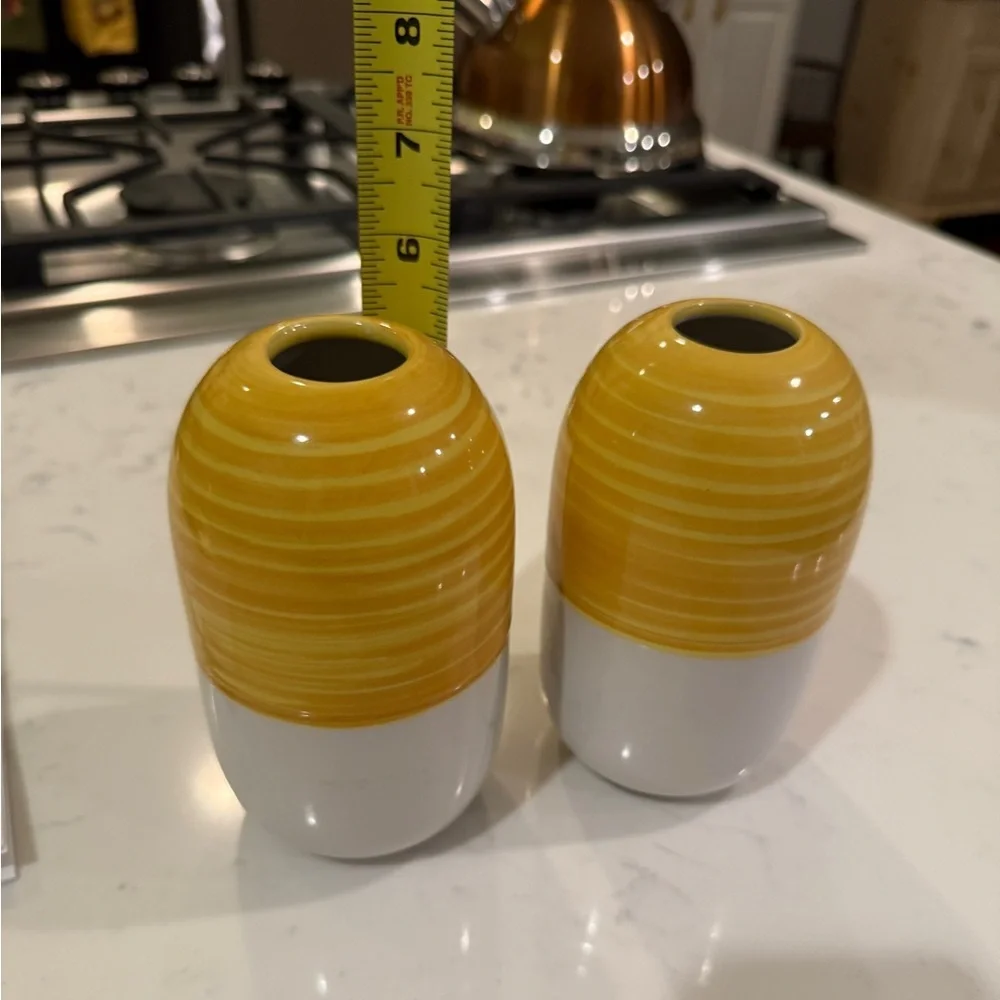 IKEA Knaprig Stoneware Beehive Cylinder Vases in Yellow and White Vintage